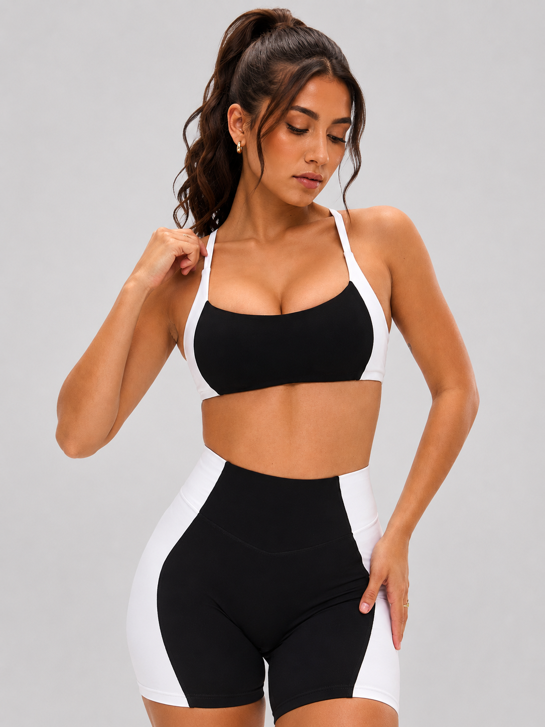 Aurora Sports Bra - Onyx Black and White
